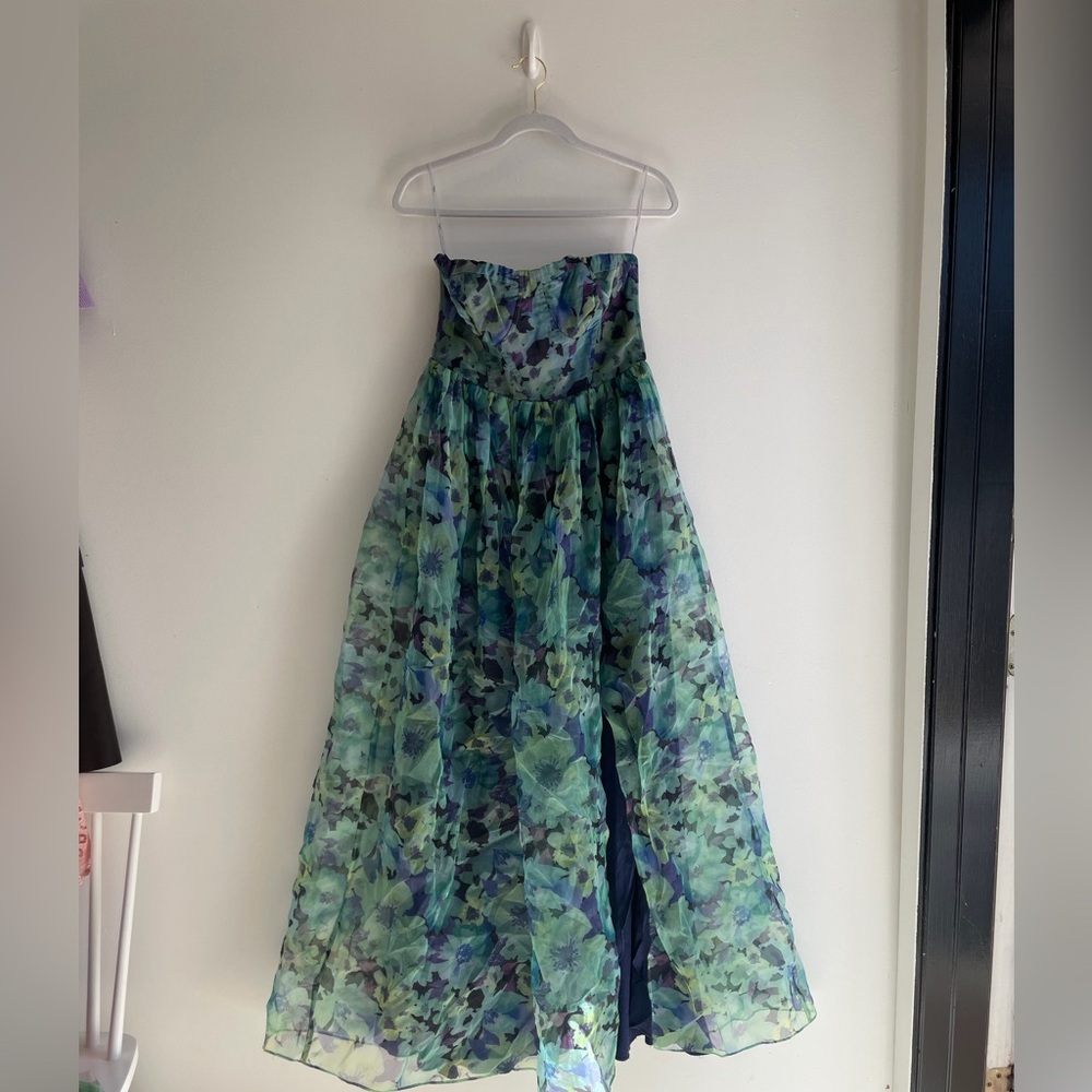 Lulu's Green and Blue Floral Strapless Maxi Skirt